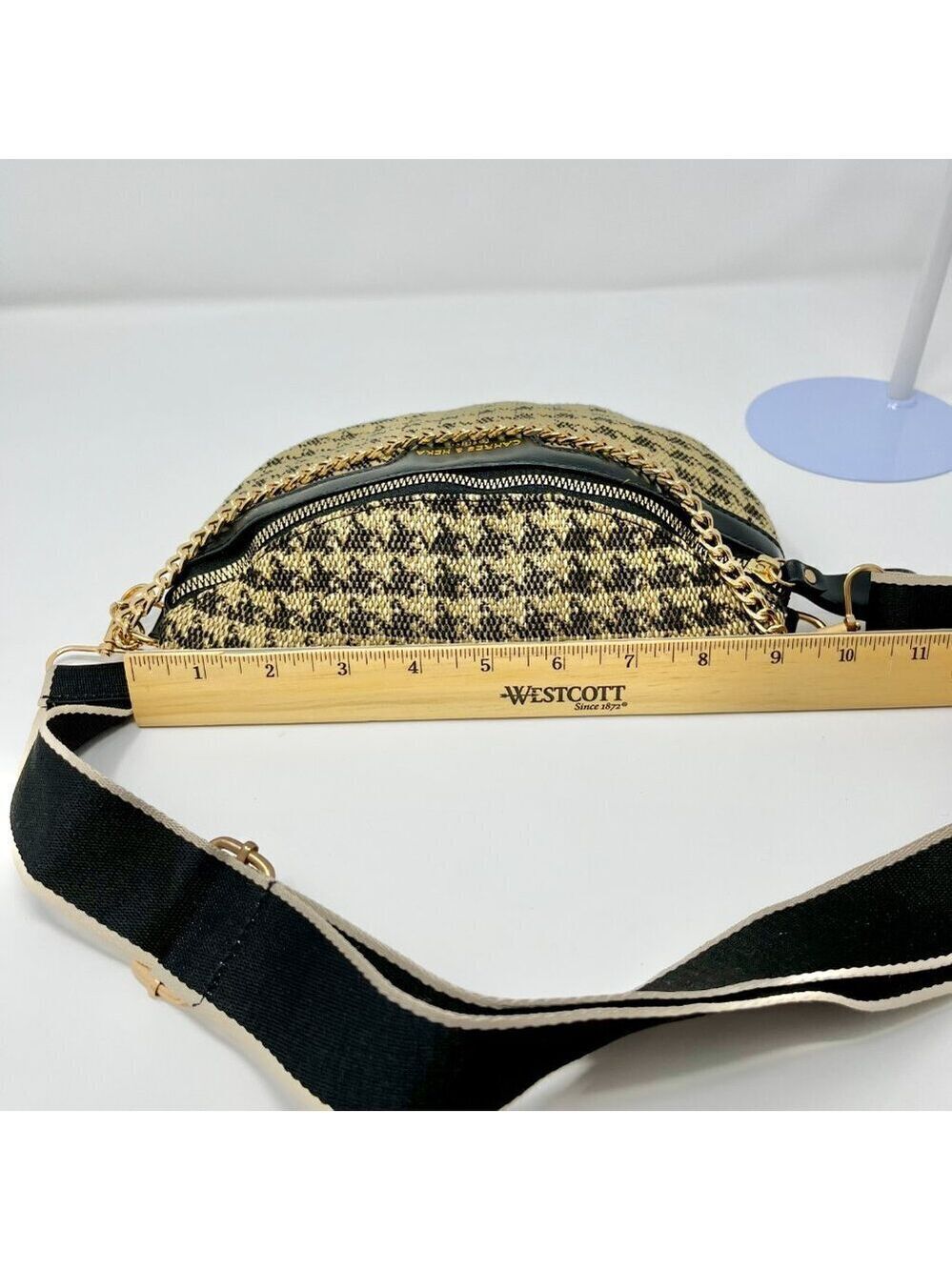 Cahres & Heka  Designer Crossbody Houndstooth Print Canvas Bag - Picture 10 of 14